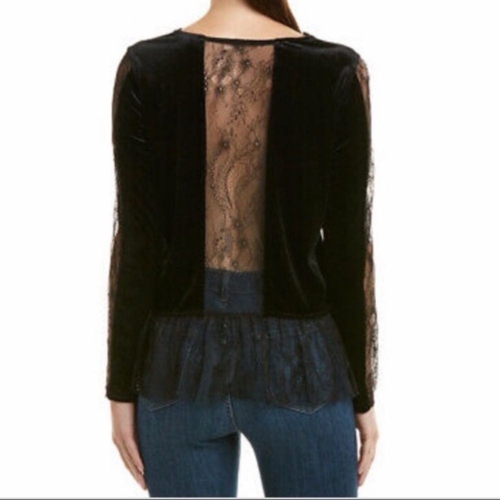 Allison NY | Velvet Lace Long Sleeve V-Neck Peplum Dark Academia Blouse - Picture 2 of 14